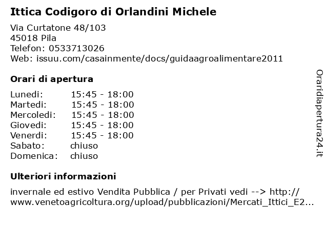 Orari di apertura Ittica Codigoro di Orlandini Michele Via